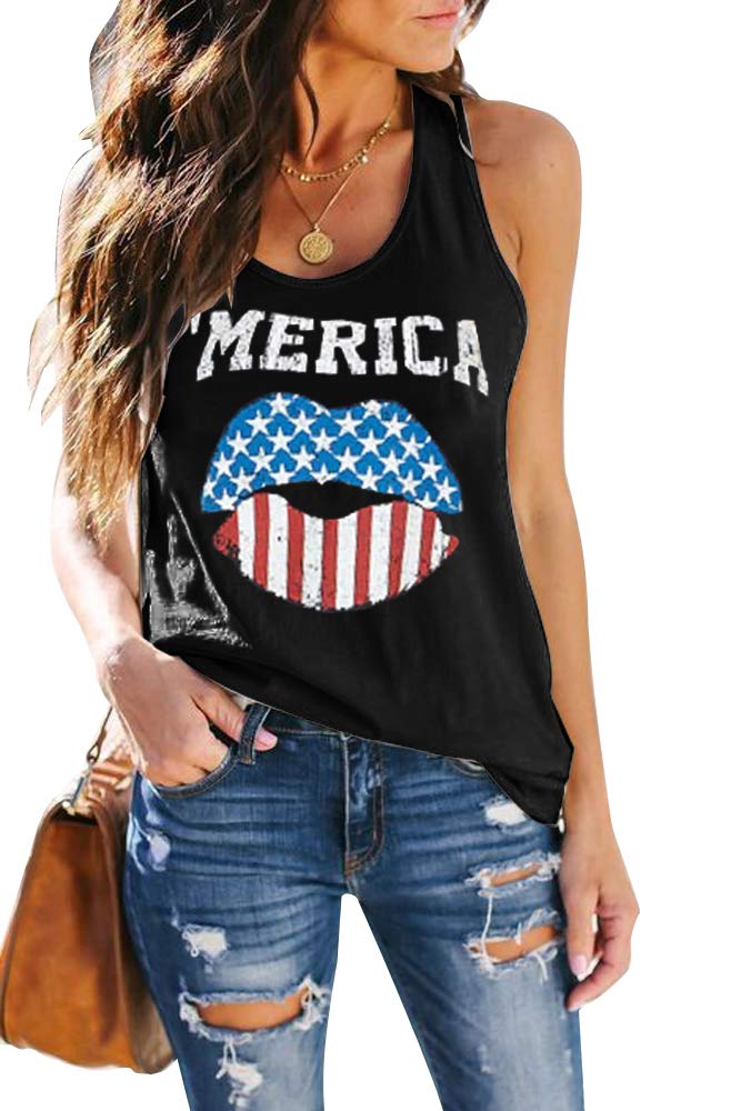 ETCYY Tank Tops for Women Tie-Dyed Workout Yoga Summer Sleeveless Athletic Tops Loose Fit Shirts,American Flag,Large - Image 1